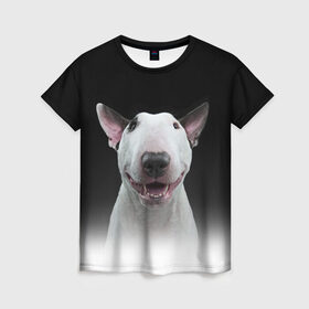 Женская футболка 3D с принтом Oh snap! в Рязани, 100% полиэфир ( синтетическое хлопкоподобное полотно) | прямой крой, круглый вырез горловины, длина до линии бедер | Тематика изображения на принте: bull terrier | dog |   | бультерьер | собака