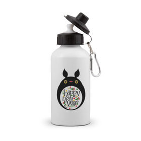 Бутылка спортивная с принтом Totoro - Happy New Year в Рязани, металл | емкость — 500 мл, в комплекте две пластиковые крышки и карабин для крепления | Тематика изображения на принте: 