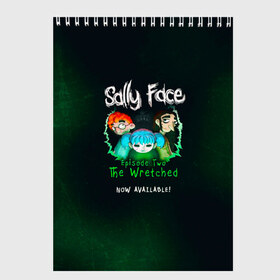 Скетчбук с принтом Sally Face в Рязани, 100% бумага
 | 48 листов, плотность листов — 100 г/м2, плотность картонной обложки — 250 г/м2. Листы скреплены сверху удобной пружинной спиралью | sally face | гизмо | девид | девочка | игра | лари | ларри | мальчик | маска | мрачная | на лице | пых | с протезом | сал | сали | салли | салли фейс | фейс | фэйс | эддисон | эшли