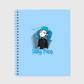 Тетрадь с принтом Sally Face в Рязани, 100% бумага | 48 листов, плотность листов — 60 г/м2, плотность картонной обложки — 250 г/м2. Листы скреплены сбоку удобной пружинной спиралью. Уголки страниц и обложки скругленные. Цвет линий — светло-серый
 | sally face | гизмо | девид | девочка | игра | лари | ларри | мальчик | маска | мрачная | на лице | пых | с протезом | сал | сали | салли | салли фейс | фейс | фэйс | эддисон | эшли