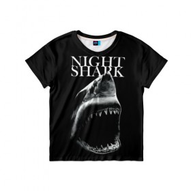 Детская футболка 3D с принтом Night shark в Рязани, 100% гипоаллергенный полиэфир | прямой крой, круглый вырез горловины, длина до линии бедер, чуть спущенное плечо, ткань немного тянется | death | great white shark | monster | ocean | power | shark | акула | бездна | глубина | море | мощь | океан | сила | чудовище