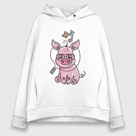 Женское худи Oversize хлопок с принтом Music Pig в Рязани, френч-терри — 70% хлопок, 30% полиэстер. Мягкий теплый начес внутри —100% хлопок | боковые карманы, эластичные манжеты и нижняя кромка, капюшон на магнитной кнопке | Тематика изображения на принте: 2019 | дед мороз | дом | елка | желание | животные | зима | кабан | милый | мороз | настроение | новый год | пеппа | подарок | позитив | поросенок | праздник | радость | рождество | санта клаус | свинка