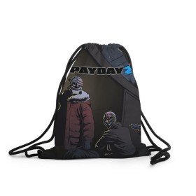 Рюкзак-мешок 3D с принтом Payday 2 в Рязани, 100% полиэстер | плотность ткани — 200 г/м2, размер — 35 х 45 см; лямки — толстые шнурки, застежка на шнуровке, без карманов и подкладки | Тематика изображения на принте: 