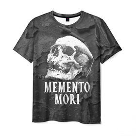 Мужская футболка 3D с принтом Memento mori в Рязани, 100% полиэфир | прямой крой, круглый вырез горловины, длина до линии бедер | Тематика изображения на принте: black | death | life | memento mori | skeleton | skull | жизнь | скелет | череп | черный