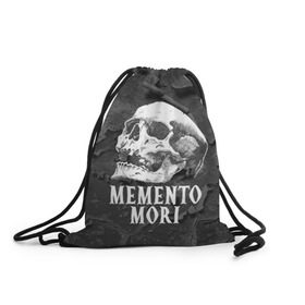 Рюкзак-мешок 3D с принтом Memento mori в Рязани, 100% полиэстер | плотность ткани — 200 г/м2, размер — 35 х 45 см; лямки — толстые шнурки, застежка на шнуровке, без карманов и подкладки | black | death | life | memento mori | skeleton | skull | жизнь | скелет | череп | черный