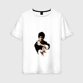 Женская футболка хлопок Oversize с принтом Bruce lee в Рязани, 100% хлопок | свободный крой, круглый ворот, спущенный рукав, длина до линии бедер
 | bruce lee | jeet kune do | брюс ли | каратэ