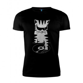 Мужская футболка премиум с принтом Кот Dj в Рязани, 92% хлопок, 8% лайкра | приталенный силуэт, круглый вырез ворота, длина до линии бедра, короткий рукав | вечеринка | диджей | кот | котейка | котенок | котэ | кошка | музыка | очки | пластинка