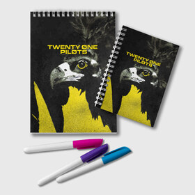 Блокнот с принтом Twenty One Pilots - Trench в Рязани, 100% бумага | 48 листов, плотность листов — 60 г/м2, плотность картонной обложки — 250 г/м2. Листы скреплены удобной пружинной спиралью. Цвет линий — светло-серый
 | Тематика изображения на принте: band | best | blurry | face | indie | logo | music | one | pilots | pop | regional | rock | symbol | top | trench | twenty | vessel | группа | инди | лого | логотип | музыка | пилоты | поп | рок | символ | топ | тренч