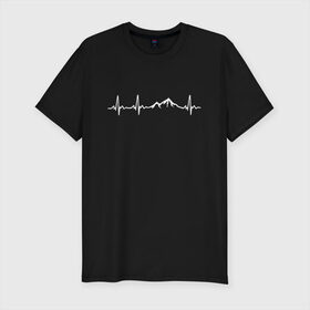 Мужская футболка премиум с принтом Горы в Моём Сердце в Рязани, 92% хлопок, 8% лайкра | приталенный силуэт, круглый вырез ворота, длина до линии бедра, короткий рукав | гора | кардиограмма | палатки | приключения | сердце | турист | эверест | эльбрус