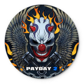 Коврик круглый с принтом Payday 2 в Рязани, резина и полиэстер | круглая форма, изображение наносится на всю лицевую часть | Тематика изображения на принте: chains day | game | gun | mask | payday | payday 2 | payday2 | грабители | зло | игра | клоун | маска | ограбление | оружие | пистолет