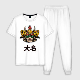 Мужская пижама хлопок с принтом Даймё - Самурай в Рязани, 100% хлопок | брюки и футболка прямого кроя, без карманов, на брюках мягкая резинка на поясе и по низу штанин
 | 