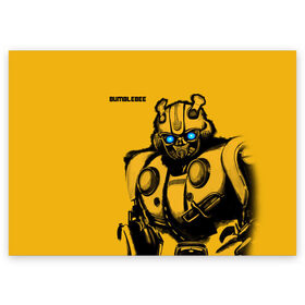 Поздравительная открытка с принтом BUMBLEBEE в Рязани, 100% бумага | плотность бумаги 280 г/м2, матовая, на обратной стороне линовка и место для марки
 | bumblebee | автобот | бамблби | герой | камаро | прайм | робот | трансформеры | фильм | шевроле