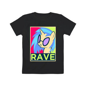 Детская футболка хлопок с принтом DJ Pon-3 RAVE в Рязани, 100% хлопок | круглый вырез горловины, полуприлегающий силуэт, длина до линии бедер | dj pon 3 | mlp | my little pony | pony | rave | vinyl scratch | винил скрэтч | млп | мой маленький пони | пони | рейв