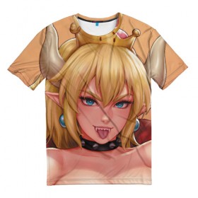 Мужская футболка 3D с принтом Bowsette в Рязани, 100% полиэфир | прямой крой, круглый вырез горловины, длина до линии бедер | 