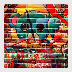 Магнитный плакат 3Х3 с принтом Милый Зверёк Граффити в Рязани, Полимерный материал с магнитным слоем | 9 деталей размером 9*9 см | grafity | paint | street art | urban | город | граффити | искусство | кирпичи | краски | рисунки | стена | улицы | уличное искусство