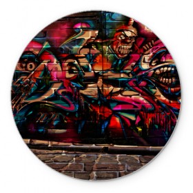 Коврик круглый с принтом disquared urban graffity в Рязани, резина и полиэстер | круглая форма, изображение наносится на всю лицевую часть | grafity | paint | street art | urban | город | граффити | искусство | кирпичи | краски | рисунки | стена | улицы | уличное искусство