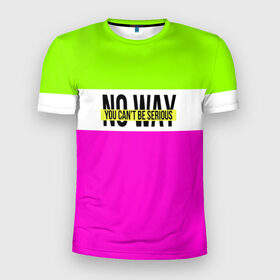 Мужская футболка 3D спортивная с принтом Serious зелено-розовый в Рязани, 100% полиэстер с улучшенными характеристиками | приталенный силуэт, круглая горловина, широкие плечи, сужается к линии бедра | кислотные костюмы | кислотные цвета | неон | флуоресцентные принты