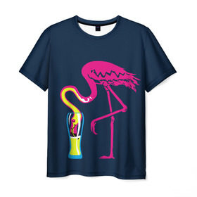 Мужская футболка 3D с принтом Кислотный фламинго в Рязани, 100% полиэфир | прямой крой, круглый вырез горловины, длина до линии бедер | кислотные костюмы | кислотные цвета | неон | флуоресцентные принты