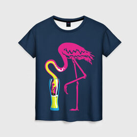 Женская футболка 3D с принтом Кислотный фламинго в Рязани, 100% полиэфир ( синтетическое хлопкоподобное полотно) | прямой крой, круглый вырез горловины, длина до линии бедер | Тематика изображения на принте: кислотные костюмы | кислотные цвета | неон | флуоресцентные принты