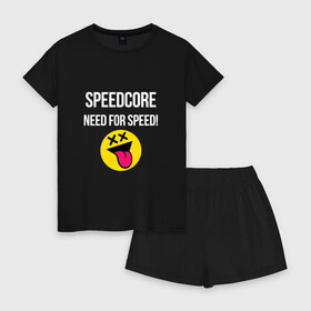 Женская пижама с шортиками хлопок с принтом Speedcore в Рязани, 100% хлопок | футболка прямого кроя, шорты свободные с широкой мягкой резинкой | Тематика изображения на принте: frenchcore | gabber | hardcore | hardcoremusic | speedcore
