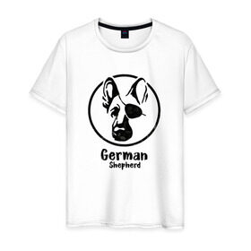 Мужская футболка хлопок с принтом Немецкая овчарка пират в Рязани, 100% хлопок | прямой крой, круглый вырез горловины, длина до линии бедер, слегка спущенное плечо. | dog | dog face | german shepherd | pirate | немецкая овчарка | пират | собака