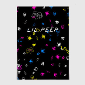 Постер с принтом Lil Peep (Legend) в Рязани, 100% бумага
 | бумага, плотность 150 мг. Матовая, но за счет высокого коэффициента гладкости имеет небольшой блеск и дает на свету блики, но в отличии от глянцевой бумаги не покрыта лаком | gustav hr | legend | life | life is beautiful | lil | lil peep | love | pank | peep | rap | rock | sad | грусть | густав элайджа ар | легенда | лил | лил пип | панк | пип | реп | рок | череп | штрихи