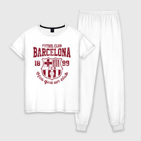 Женская пижама хлопок с принтом Барселона в Рязани, 100% хлопок | брюки и футболка прямого кроя, без карманов, на брюках мягкая резинка на поясе и по низу штанин | barca | barcelona | barsa | fc barcelona | барса | барселона | болел | испания | каталонцы | клубная | лалига | сине гранатовые | фанатская | форма | футбол | футбольная | футбольный клуб