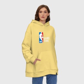 Худи SuperOversize хлопок с принтом NBA - Game Time в Рязани, 70% хлопок, 30% полиэстер, мягкий начес внутри | карман-кенгуру, эластичная резинка на манжетах и по нижней кромке, двухслойный капюшон
 | and1 | basketball | coach | game | james | jordan | lebron | mvp | nba | player | slam dunk | sport | streetball | team | баскетбол | баскетболист | бросок | джеймс | джордан | игра | игрок | леброн | мяч | нба | победа | слэм данк | спорт | тре