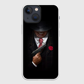 Чехол для iPhone 13 mini с принтом Mafia в Рязани,  |  | gangster | gun | gungster | illustration | mafia | арт | галстук | гангстер | гвоздика | зубы | костюм | крестный отец | мафия | минимализм | оружие | пистолет | пуля | темный | черный | шляпа