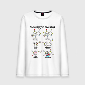 Мужской лонгслив хлопок с принтом Chemistry is awesome в Рязани, 100% хлопок |  | Тематика изображения на принте: adrenaline | alcohol | caffeine | chocolate | happiness | love | адреналин | атомы | кофеин | любовь | молекулы | потрясающая. наука | связи | счастье | удивительная | химия | шоколад