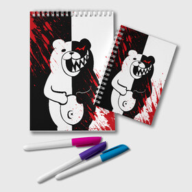 Блокнот с принтом MONOKUMA в Рязани, 100% бумага | 48 листов, плотность листов — 60 г/м2, плотность картонной обложки — 250 г/м2. Листы скреплены удобной пружинной спиралью. Цвет линий — светло-серый
 | Тематика изображения на принте: ahegao | anime | bear | blood | danganronpa | derector | despair | girls | happy | havoc | manga | monokuma | panda | red | robot | trigger | ultra | аниме | ахегао | директор | кровь | манга | медведь | монокума | панда | робот