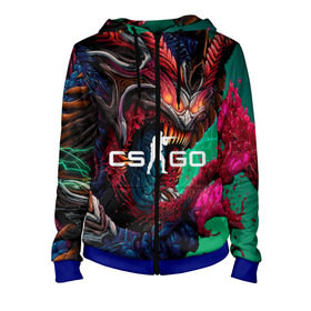 Женская толстовка 3D на молнии с принтом CS GO hyper beast skin в Рязани, 100% полиэстер | длина до линии бедра, манжеты и пояс оформлены мягкой тканевой резинкой, двухслойный капюшон со шнурком для регулировки, спереди молния, по бокам два кармана | beast | counterstike | csgo | hyper | hyperbeast | m4a1s | steam | винтовка | контра | кс | ксго | шмотки