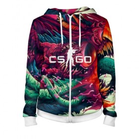 Женская толстовка 3D на молнии с принтом CS GO hyper beast skin в Рязани, 100% полиэстер | длина до линии бедра, манжеты и пояс оформлены мягкой тканевой резинкой, двухслойный капюшон со шнурком для регулировки, спереди молния, по бокам два кармана | beast | counterstike | csgo | hyper | hyperbeast | m4a1s | steam | винтовка | контра | кс | ксго | шмотки