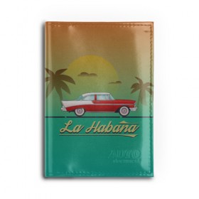 Обложка для автодокументов с принтом La Habana в Рязани, натуральная кожа |  размер 19,9*13 см; внутри 4 больших “конверта” для документов и один маленький отдел — туда идеально встанут права | american | car | cuba | habana | taxi | travel