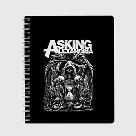 Тетрадь с принтом Asking Alexandria в Рязани, 100% бумага | 48 листов, плотность листов — 60 г/м2, плотность картонной обложки — 250 г/м2. Листы скреплены сбоку удобной пружинной спиралью. Уголки страниц и обложки скругленные. Цвет линий — светло-серый
 | asking alexandria | аскинг александриа | группы | метал | музыка | рок | хэви метал | электроникор