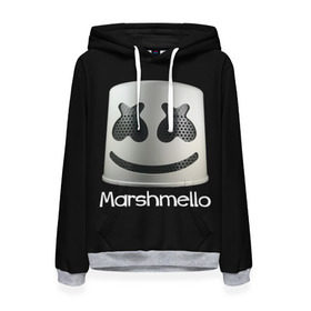 Женская толстовка 3D с принтом Marshmello в Рязани, 100% полиэстер  | двухслойный капюшон со шнурком для регулировки, мягкие манжеты на рукавах и по низу толстовки, спереди карман-кенгуру с мягким внутренним слоем. | marshmello | диджей | клуб | клубная музыка | маршмеллоу | маршмэлло | маршмэллоу | музыка | электронная