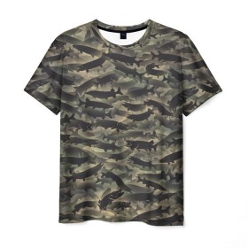 Мужская футболка 3D с принтом Камуфляж с щуками в Рязани, 100% полиэфир | прямой крой, круглый вырез горловины, длина до линии бедер | камуфляж | милитари | паттерн | рыба | рыбак | рыбалка | рыбина | улов | хаки | щука