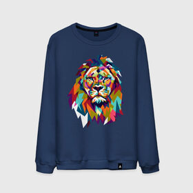 Мужской свитшот хлопок с принтом Lion в Рязани, 100% хлопок |  | cat | geometry | leo | lion | polygonal | wild | геометрия | дикий | животное | кот | лев | хищник | яркий