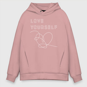 Мужское худи Oversize хлопок с принтом BTS LOVE YOURSELF в Рязани, френч-терри — 70% хлопок, 30% полиэстер. Мягкий теплый начес внутри —100% хлопок | боковые карманы, эластичные манжеты и нижняя кромка, капюшон на магнитной кнопке | bangtan boys | bt21 | bts | bts army | bts stickers | j hope | jimin | jin | jungkook | k pop | rap monster | rapmon | suga | v | бтс | корея | стикеры bts