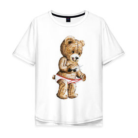 Мужская футболка хлопок Oversize с принтом Nasty bear в Рязани, 100% хлопок | свободный крой, круглый ворот, “спинка” длиннее передней части | медведь | мишка | плюшевый | селфи | тедди