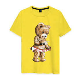 Мужская футболка хлопок с принтом Nasty bear в Рязани, 100% хлопок | прямой крой, круглый вырез горловины, длина до линии бедер, слегка спущенное плечо. | медведь | мишка | плюшевый | селфи | тедди