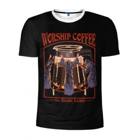 Мужская футболка 3D спортивная с принтом Worship Coffee в Рязани, 100% полиэстер с улучшенными характеристиками | приталенный силуэт, круглая горловина, широкие плечи, сужается к линии бедра | 80 е | 80s | 90 е | 90s | oldschool | retro | retrowave | stranger thing | vintage | винтаж | олдскул | ретро | ретровейв | странные дела