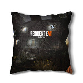 Подушка 3D с принтом RESIDENT EVIL 7 в Рязани, наволочка – 100% полиэстер, наполнитель – холлофайбер (легкий наполнитель, не вызывает аллергию). | состоит из подушки и наволочки. Наволочка на молнии, легко снимается для стирки | biohazard | biohazard 7 | crocodile | fang | game | hand | monster | new umbrella | resident evil | resident evil 7 | umbrella | umbrella corp | umbrella corporation | zombie