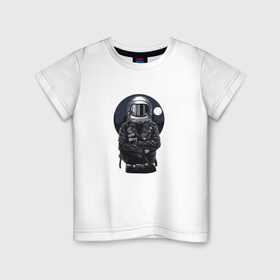 Детская футболка хлопок с принтом Biker Astronaut в Рязани, 100% хлопок | круглый вырез горловины, полуприлегающий силуэт, длина до линии бедер | астронавт | байкер | вселенная | звезды | космонавт | космос | косуха | крутой | луна | наса | рок | шлем