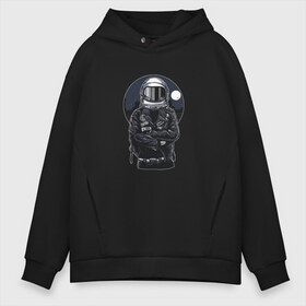 Мужское худи Oversize хлопок с принтом Biker Astronaut в Рязани, френч-терри — 70% хлопок, 30% полиэстер. Мягкий теплый начес внутри —100% хлопок | боковые карманы, эластичные манжеты и нижняя кромка, капюшон на магнитной кнопке | Тематика изображения на принте: астронавт | байкер | вселенная | звезды | космонавт | космос | косуха | крутой | луна | наса | рок | шлем