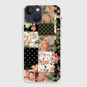 Чехол для iPhone 13 mini с принтом Лоскутный орнамент в Рязани,  |  | branches | flor | flowers | leaves | ветки | геометрический | горошек | графика | искусство | картинка | клетка | красивый | крутой | листья | мода | модный | молодёжная | орнамент | рисунок | розы | рукоделие | стиль