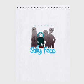 Скетчбук с принтом Sally Face в Рязани, 100% бумага
 | 48 листов, плотность листов — 100 г/м2, плотность картонной обложки — 250 г/м2. Листы скреплены сверху удобной пружинной спиралью | sally face | гизмо | девид | девочка | игра | лари | ларри | мальчик | маска | мрачная | на лице | пых | с протезом | сал | сали | салли | салли фейс | фейс | фэйс | эддисон | эшли