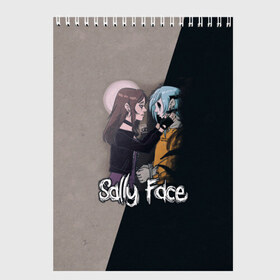 Скетчбук с принтом Sally Face в Рязани, 100% бумага
 | 48 листов, плотность листов — 100 г/м2, плотность картонной обложки — 250 г/м2. Листы скреплены сверху удобной пружинной спиралью | sally face | гизмо | девид | девочка | игра | лари | ларри | мальчик | маска | мрачная | на лице | пых | с протезом | сал | сали | салли | салли фейс | фейс | фэйс | эддисон | эшли