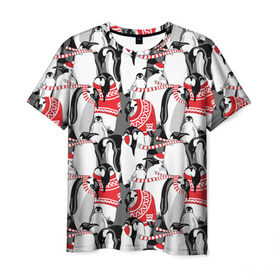 Мужская футболка 3D с принтом Пингвины в Рязани, 100% полиэфир | прямой крой, круглый вырез горловины, длина до линии бедер | аниме | антарктида | графика | греются | зима | искусство | картинка | красивый | крутой | м | мода | модный | молодёжная | новый год | орнамент | пингвины | полоски | праздник | птицы | рисунок
