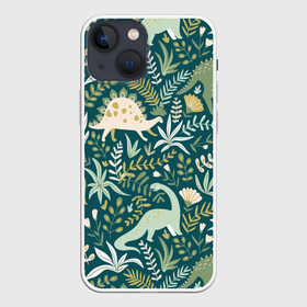 Чехол для iPhone 13 mini с принтом Динозавры в Рязани,  |  | ancient | animals | ar | branches | creativity | dinosaurs | flowers | green | plants | ветки | графика | динозавры | древние | животные | зелёные | искусство | картинка | красивый | крутой | мода | модный | молодёжная | растения